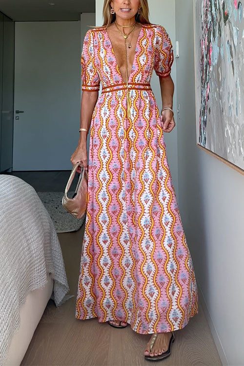 Dam Maxiklänning V-ringning Korta Ärmar Ryggfri Bomull Polyester-3