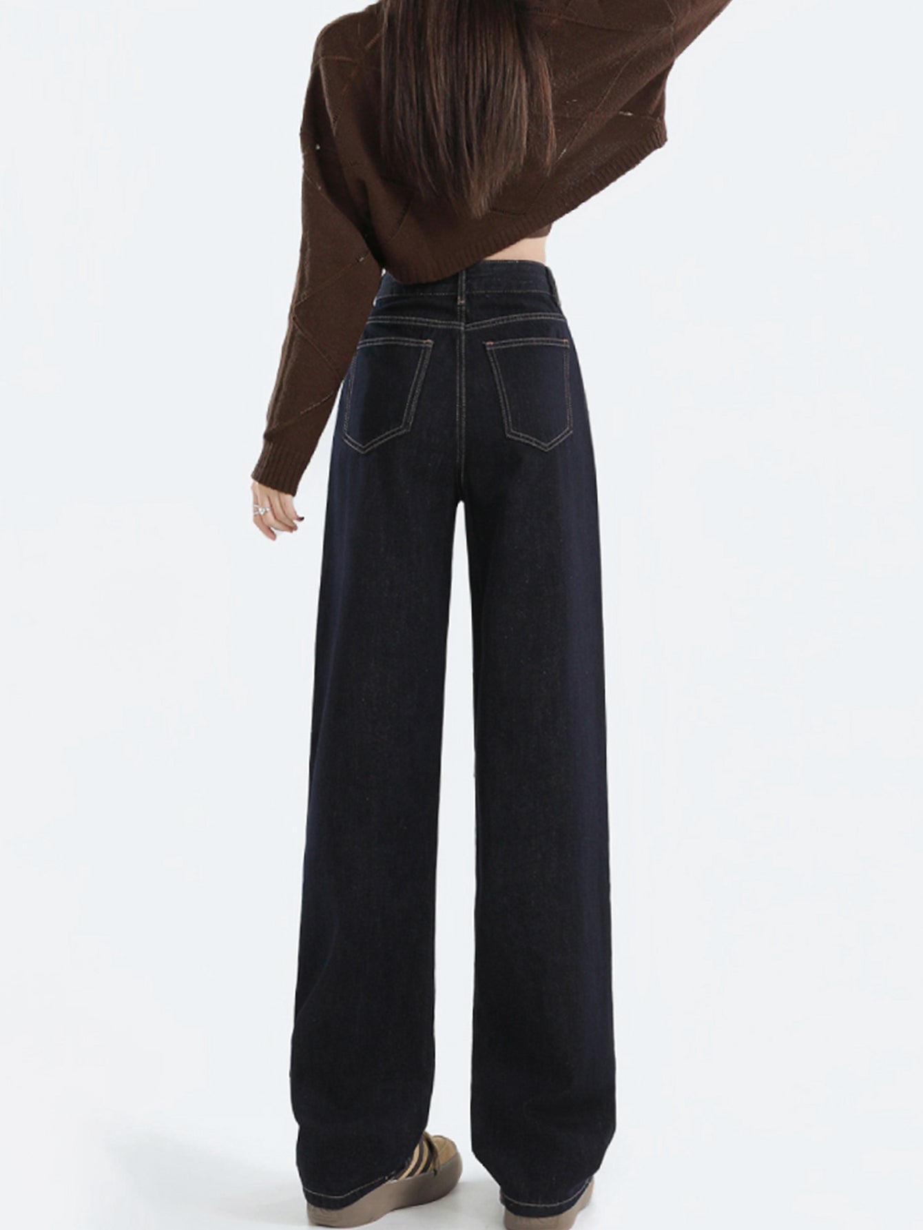 Kvinnors Löst Högmidjade Denimbyxor Golvlängd Bomull-3