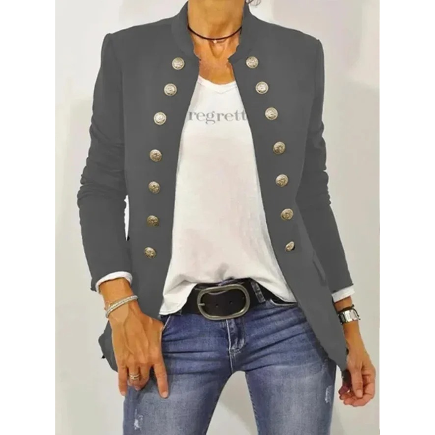 Kvinna Blazer Klassisk Långärmad Högkvalitativt Tyg-3