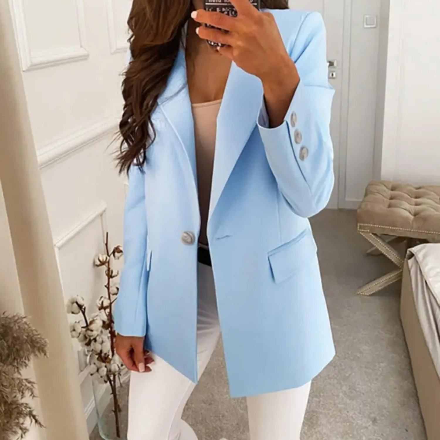 Kvinnors Blazer Modern Polyester Monokrom-3