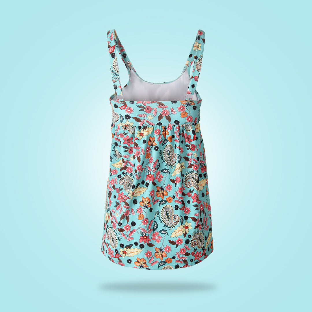 Dam Tankini Baddräkt Blommigt Mönster Nylon Spandex-5