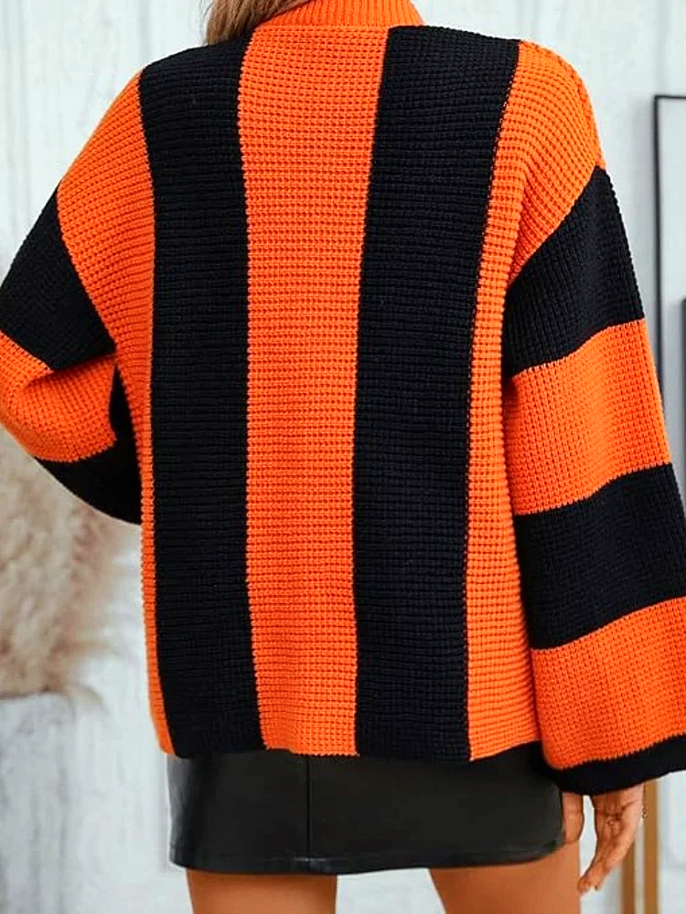 Dam Lång Kofta Randig Mönster 100% Akryl-3