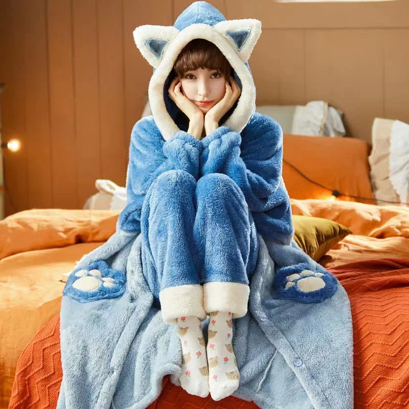 Dam Pyjamas Set Hoodie Mjuk Bomull 9