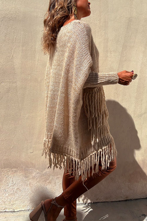 Dam Tröja Dolmanärm med Fickor och Avtagbara Tofsar i Bomull och Polyester-3