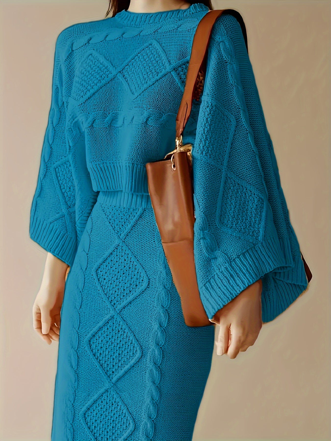 Dam Tröja Tvådelad Hög Krage Lång Ärmar Högkvalitativt Tyg-6