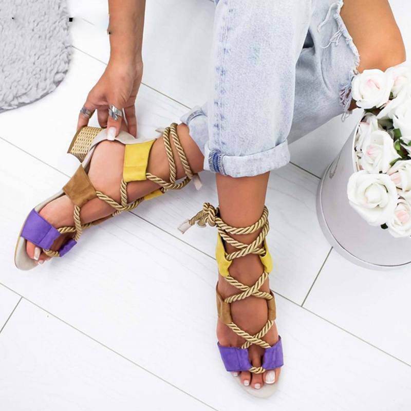 Dam Gladiatorsandaler Med Ankelrem och Medelhög Häl i EVA-3