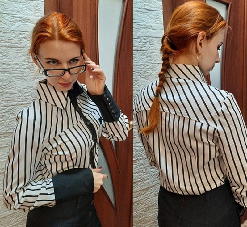 Dam Bodysuit Långärmad Randig Polyester med Vikbar Krage-3