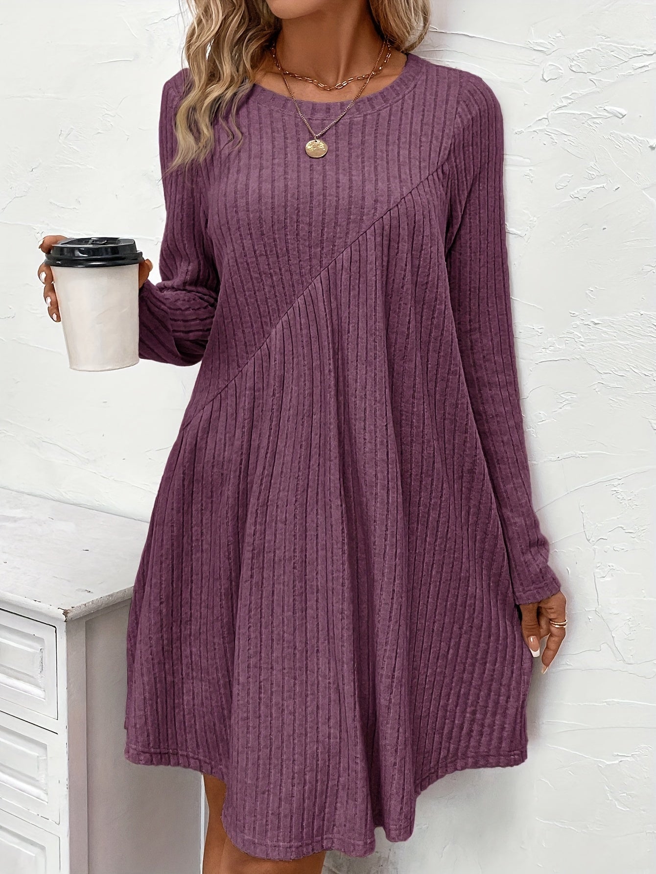 Dam Grundklänning Asymmetrisk Midja Ribbat Material 3