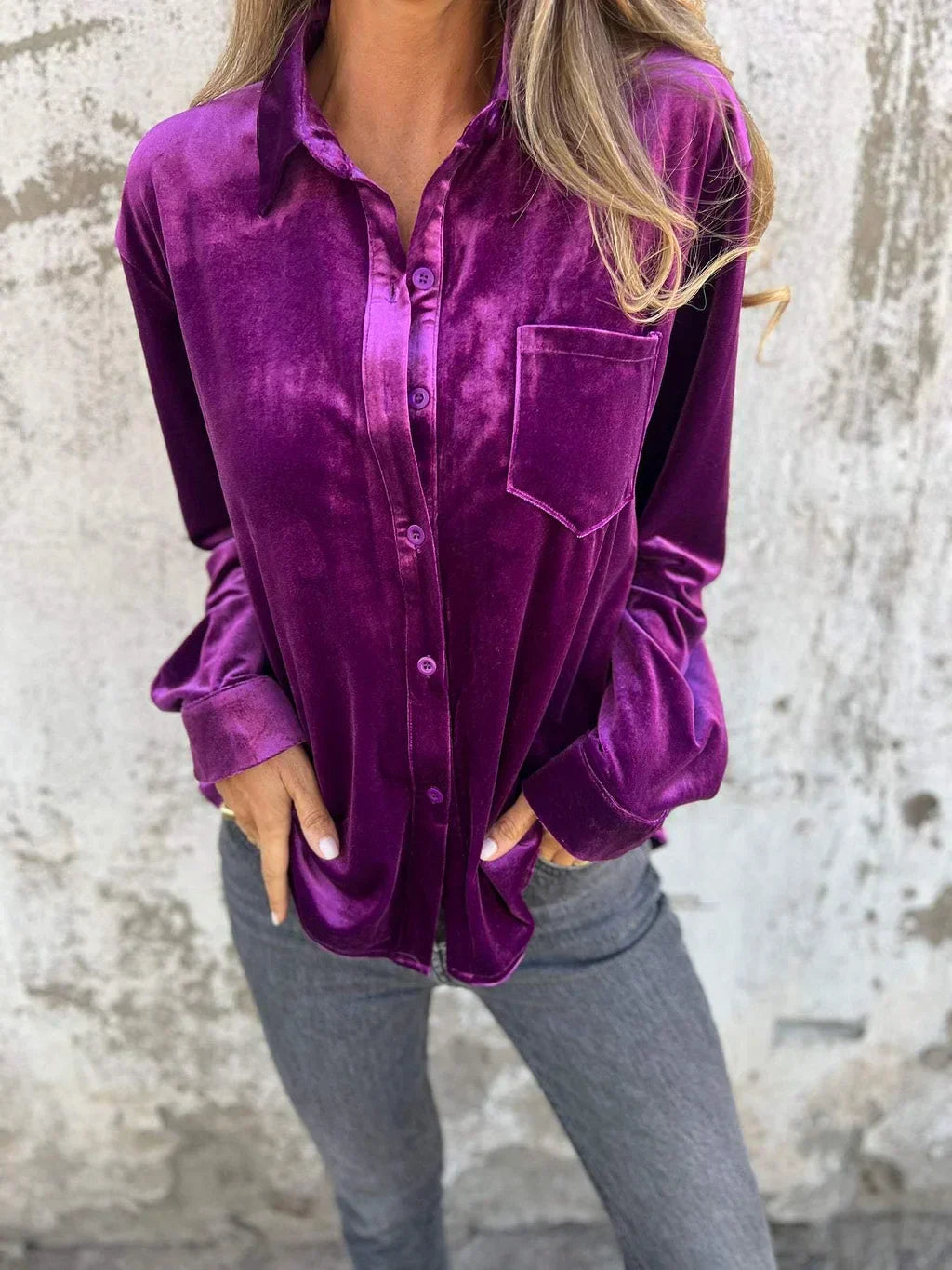 Dam Skjorta Sammet Klassisk Stil Elegant Mjuk 100% Polyester-4