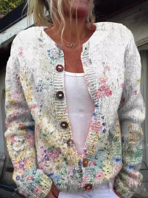 Blommönstrad Cardigan Dam i Mjuk Material med Öppen Kantdesign – Lätt och Luftig Passform, Perfekt för Vår och Sommar 4