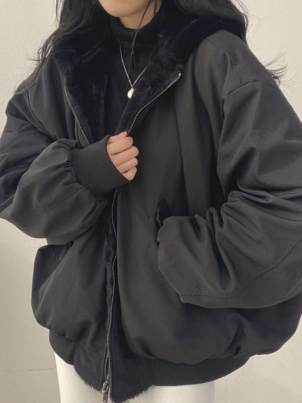 Damer Fleece Hoodie Vändbar Design Mjuk Polyester 7