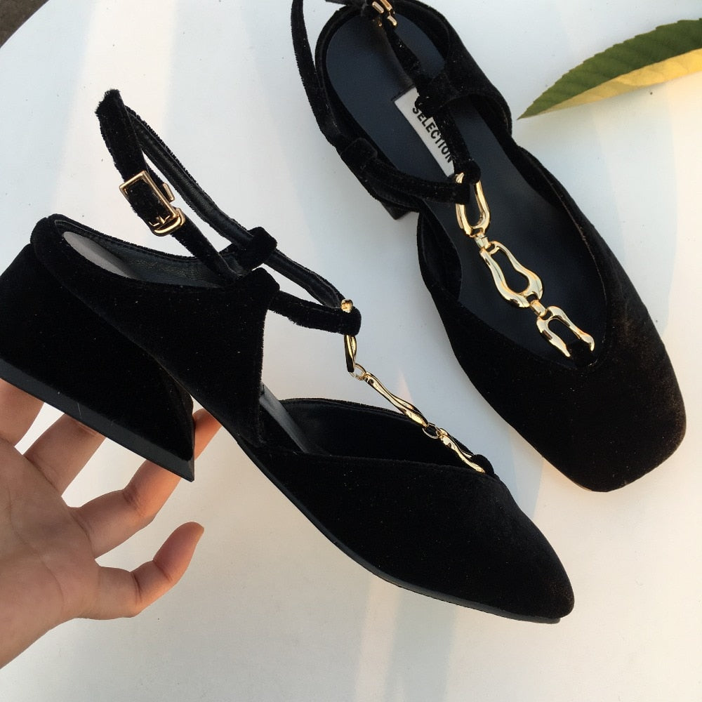 Dam Sandaler T-strap Äkta Läder Låg Klack-5