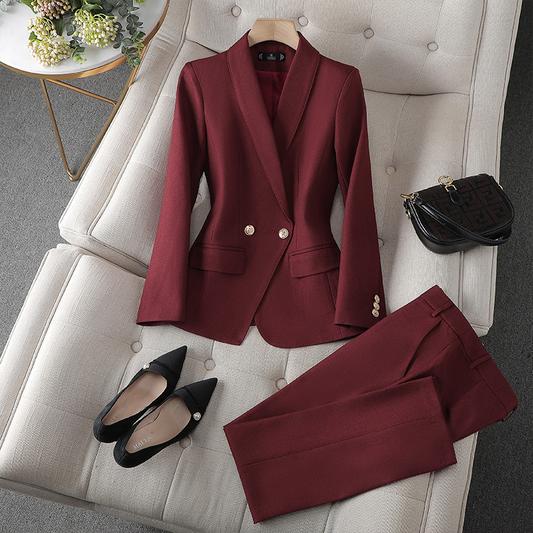Kostym Set Dam Elegant Mjuk Polyester Blazer Byxor 1