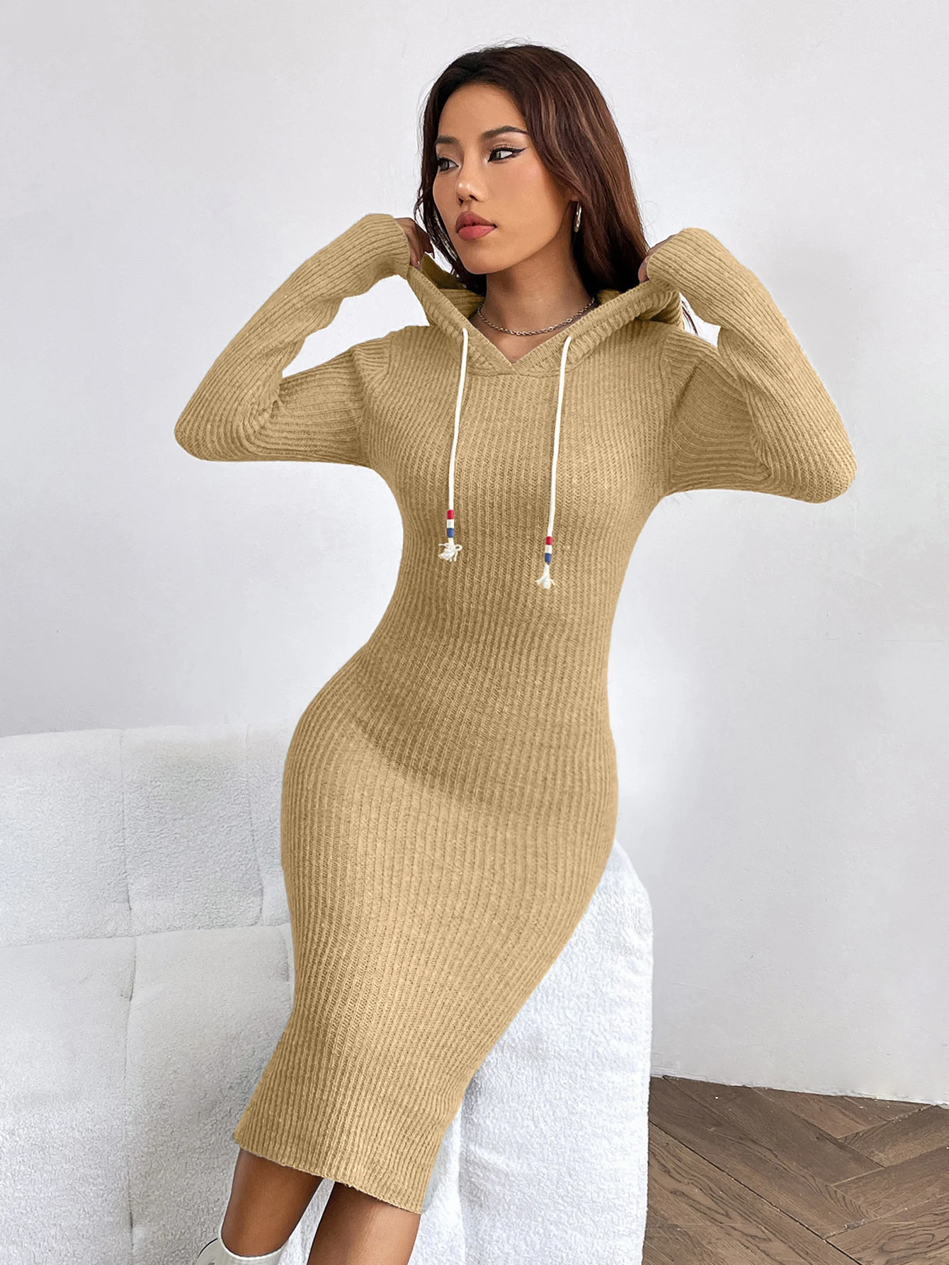 Dam Klänning med Huva Mjuk Bomull Avslappnad Passform 6