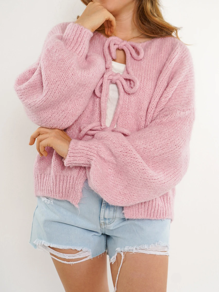 Variant image for Dam Cardigan med Loopdetaljer Mjuk Värmande Material-9