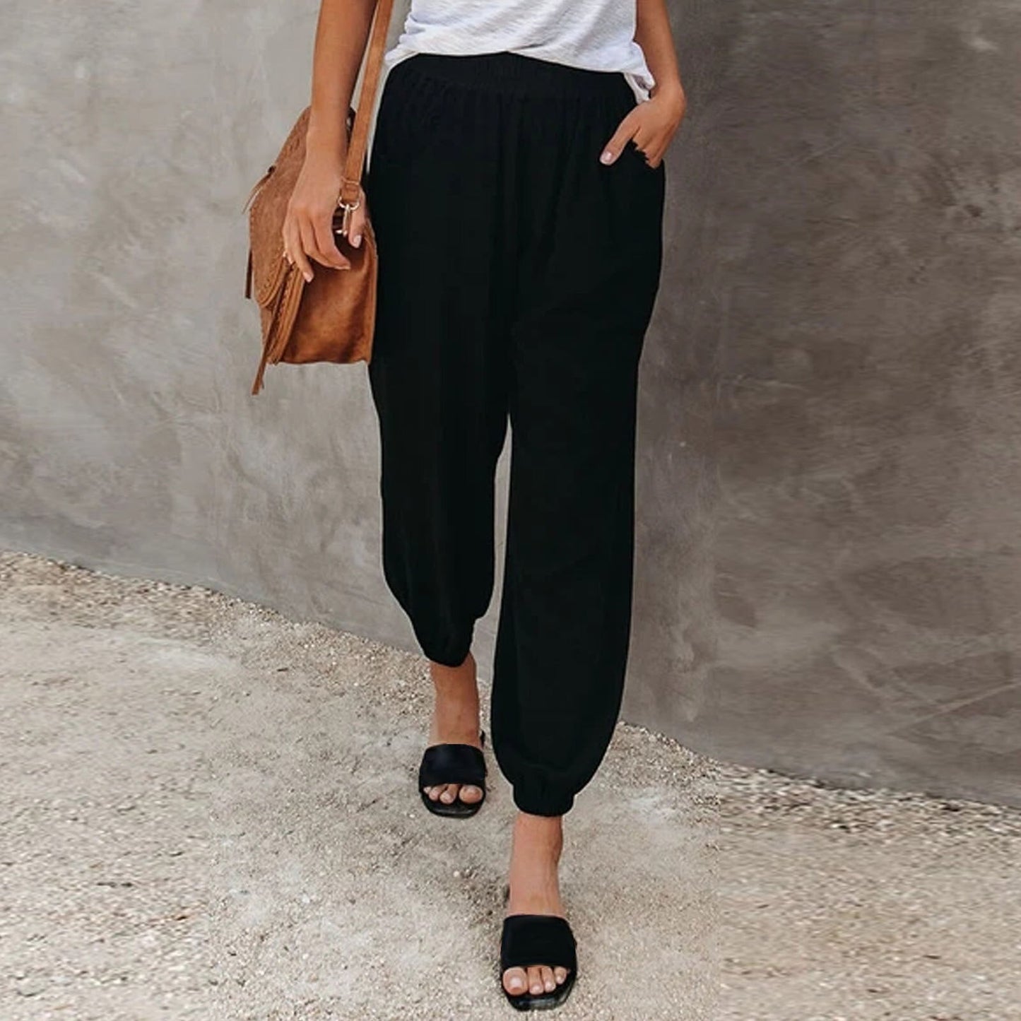 Kvinnors Byxor Elegant Design Hög Midja Polyester Elastan-4