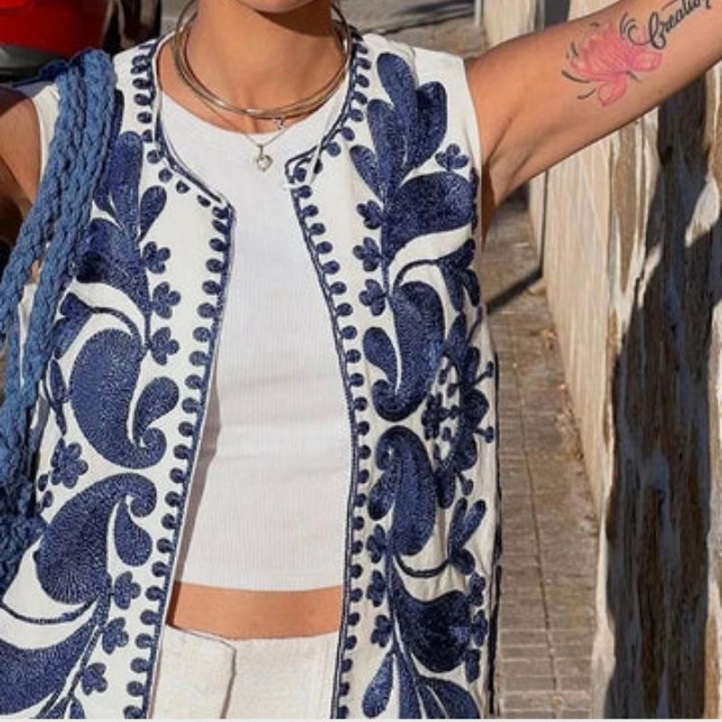 Variant image for Dam Ärmlös Väst Blomsterbroderi Polyester-11