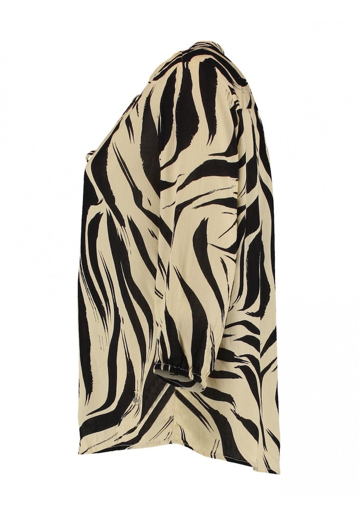 Dam Blus Långärmad Tryckt Mjuk Tygblandning-3