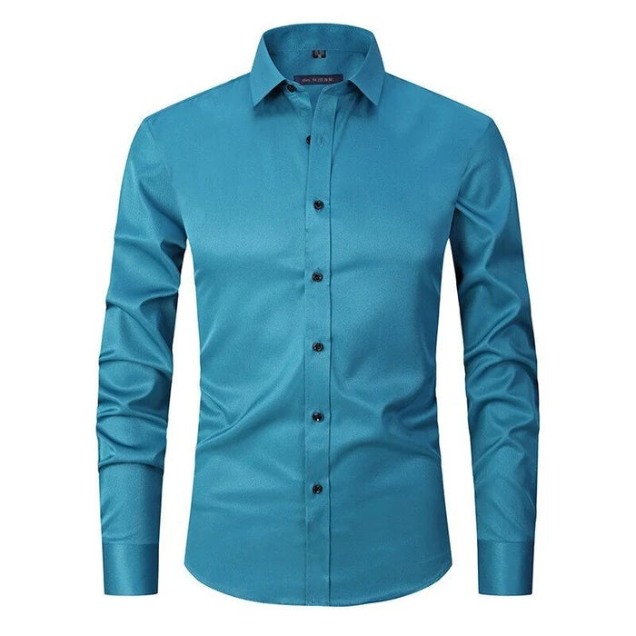 Herrskjorta Stretch Slim Fit i 3D-Vävt Polyester – Andningsbar och Rynkfri, Perfekt för Vardags och Formella Tillfällen 13