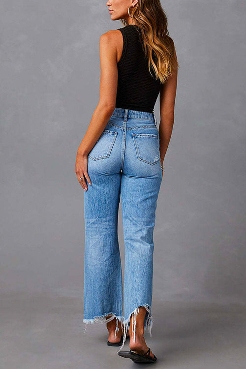 Dam Jeans Med Hög Midja Rippad Bomull Polyester 3