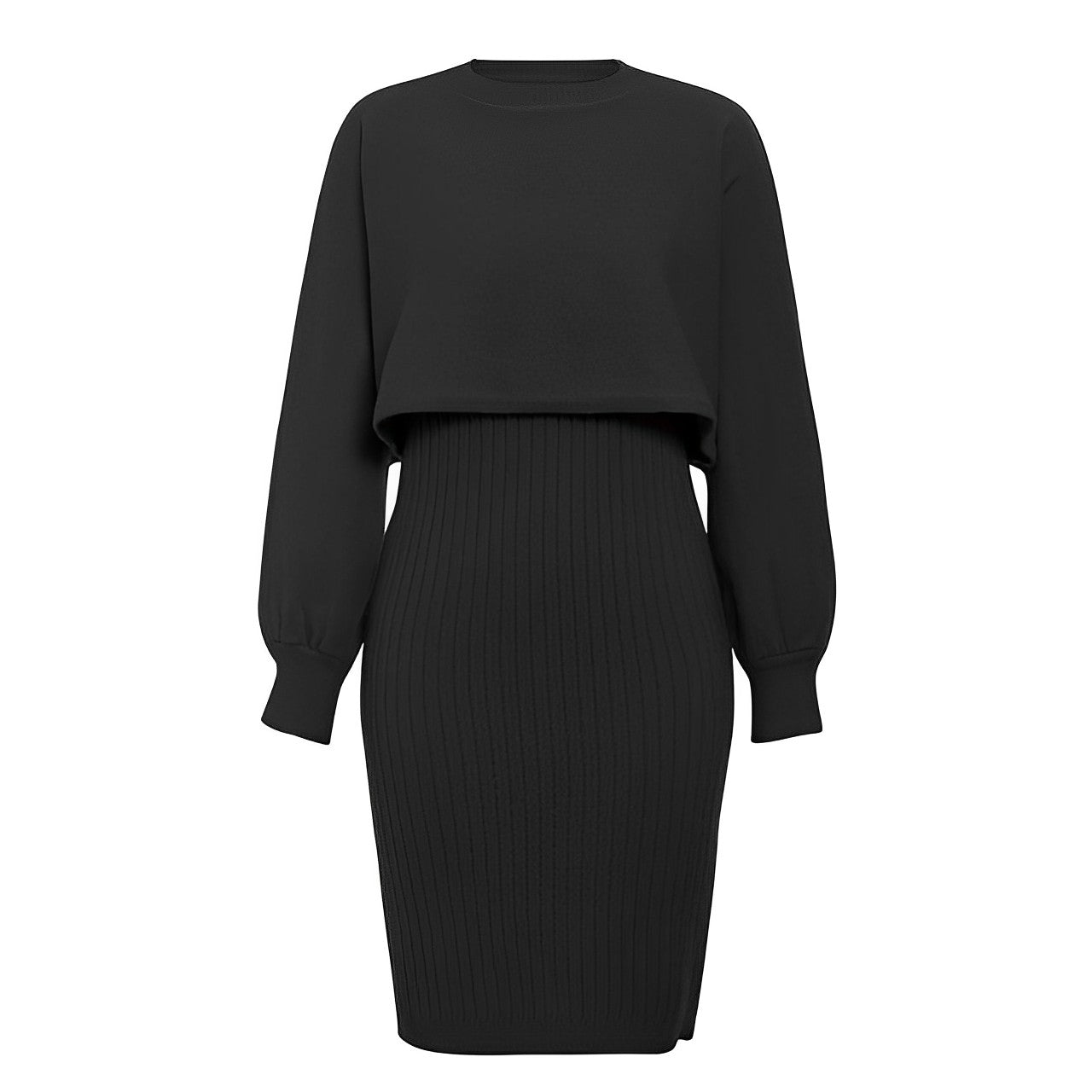 Dam Klänning med Vinghylsor Stickad Material Eleganta Lykta Ärmar 8