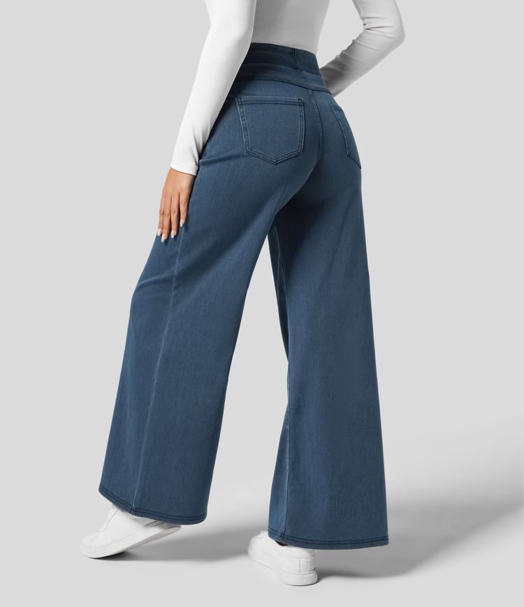 Kvinnors Breda Byxor Hög Midja Elastisk Polyester-4