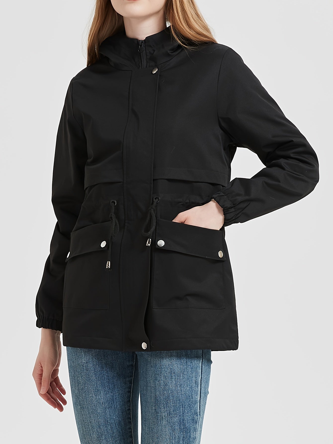 Dam Kappa Medium-Lång Vindbrytare Polyester med Fickor-3
