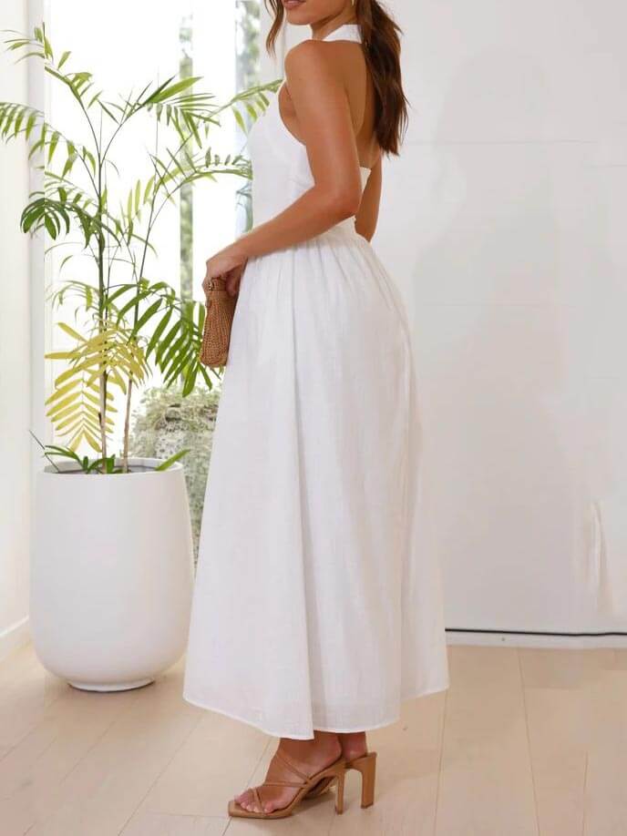 Kvinnors Midi Klänning Halterneck Polyester Elegant-6
