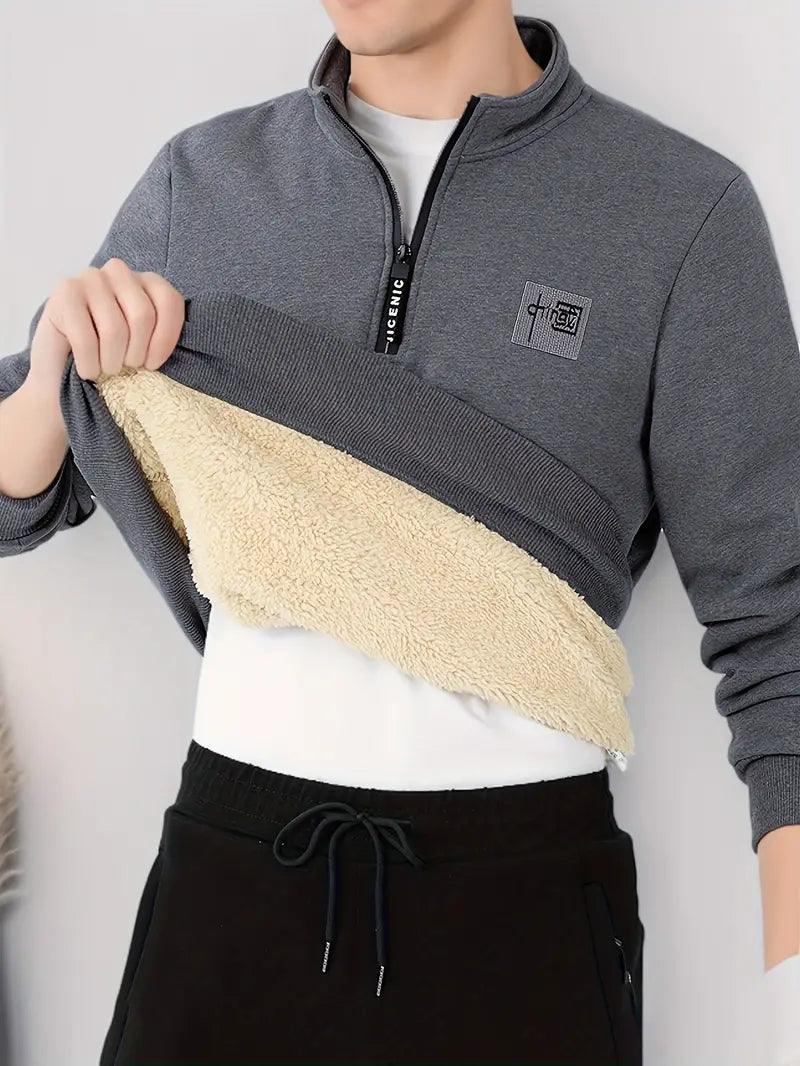 Herr Tröja Hög Krage och Blixtlås i Mjuk Tyg för Avslappnad Stil-3