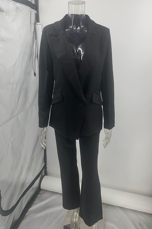 Dam Blazer Set En-Knapp Raka Byxor Bomull Polyester-5