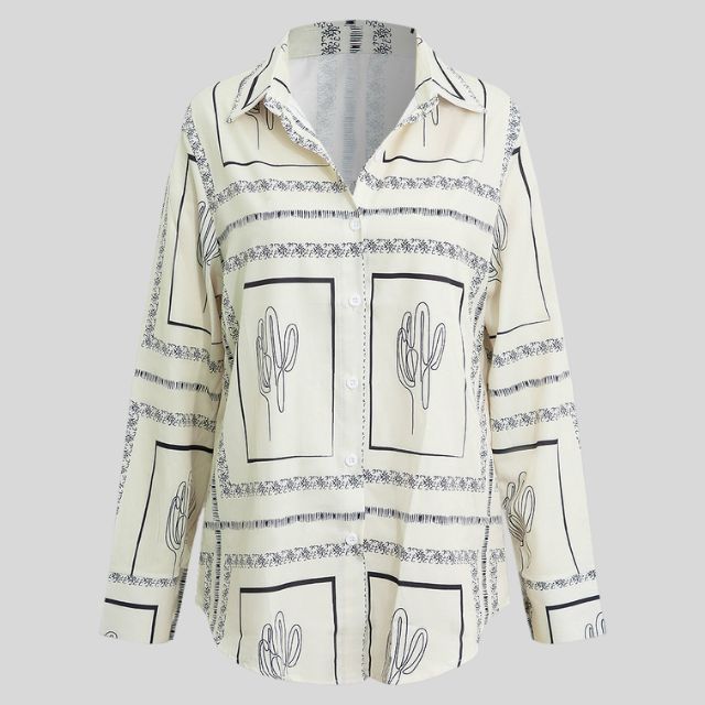 Dam Uppsättning Skjorta och Byxor Kaktusmotiv 100% Bomull-5