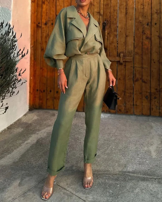 Dam Tvådelat Klädset med Puffärmar Polyester-1