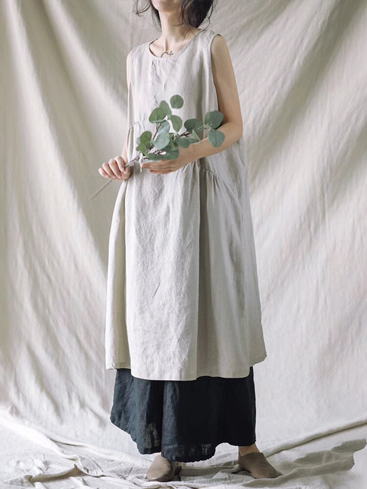 Dam Klänning Midi Rundad Utringning Mjuk Bomull-5