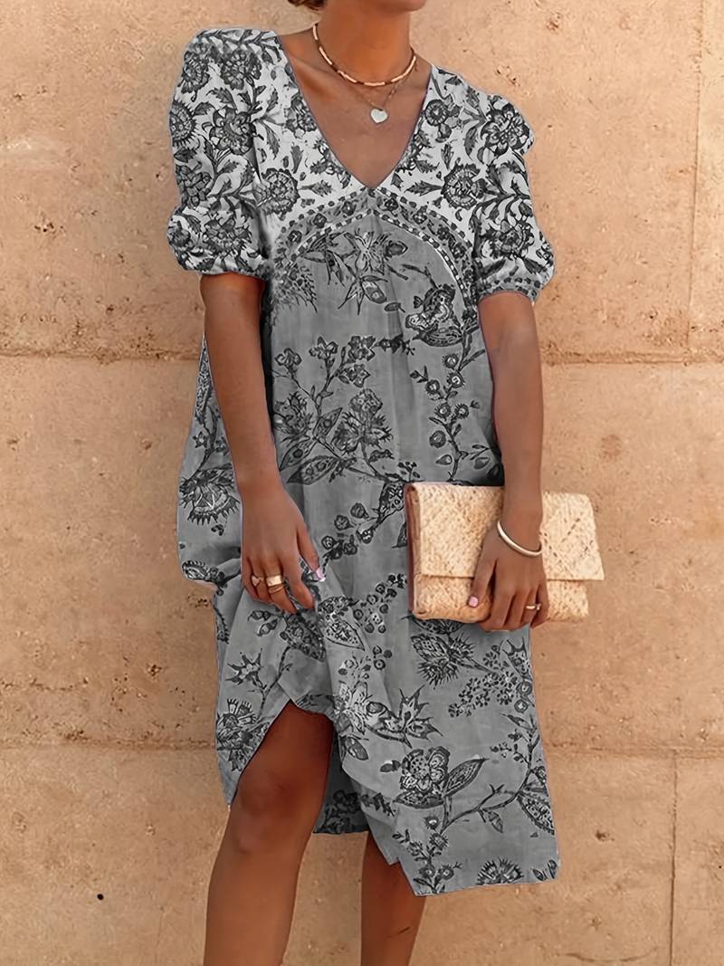 Dam Blusklänning Puffärmar Flerfärgad Polyester 1