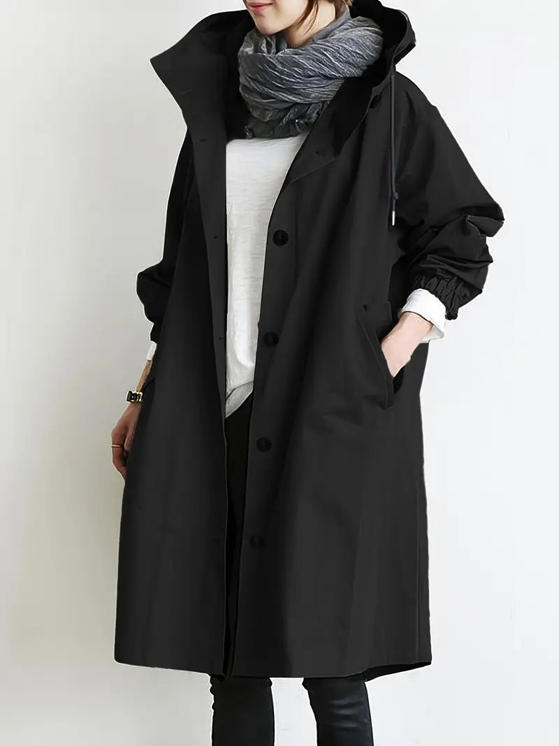 Variant image for Lång Trenchcoat Dam med Huva och Justerbar Dragsko i Högkvalitativ Polyester-9