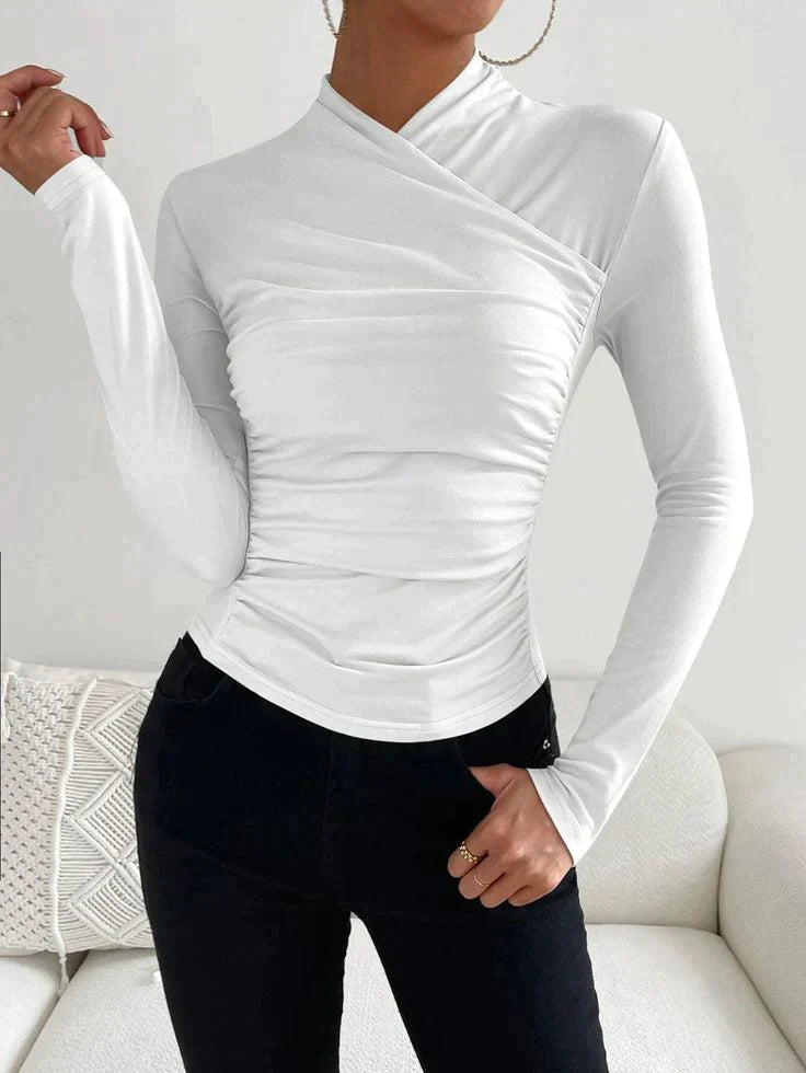 Dam Långärmad Topp Elegant Bomullsblandning-3