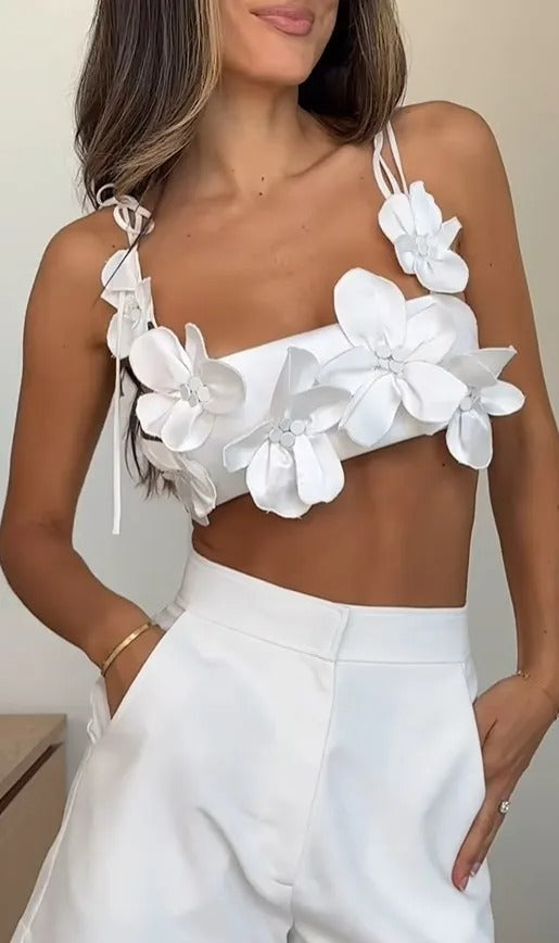 Dam Blommig Topp Elegant Lätt Material-2