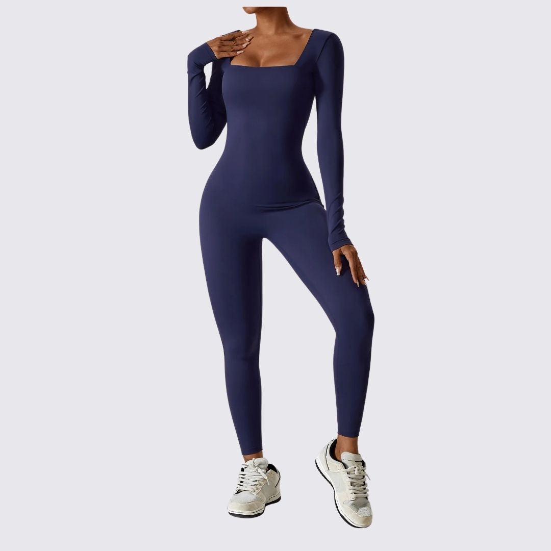 Dam Bodysuit Långärmad Fyrkantig Halsringning Stretchmaterial-2