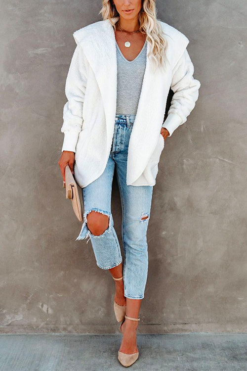 Dam Fleece Skjorta Öppen Huva med Fickor-5