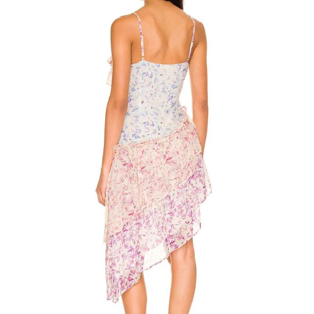 Dam Midi Klänning Asymmetrisk Volang Polyester Blommönster 3