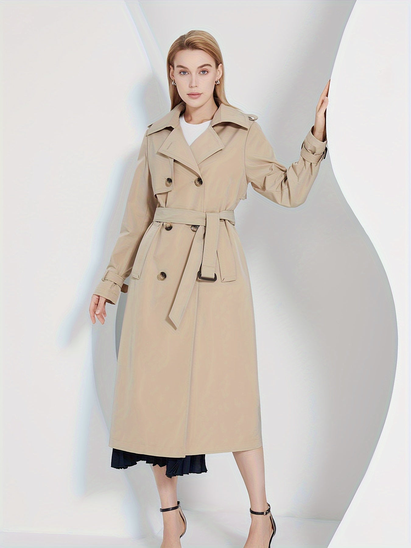 Kvinna Trenchcoat Långärmad Monokrom Polyester-6