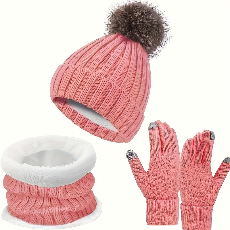 Variant image for Kvinnors Vinteruppsättning Hatt Halsduk Handskar Mjukt Tyg-5