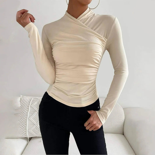 Kvinnor Wrap Blus Långa Ärmar Mjuk Tyg-1
