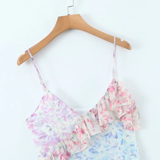 Dam Midi Klänning Asymmetrisk Volang Polyester Blommönster 6