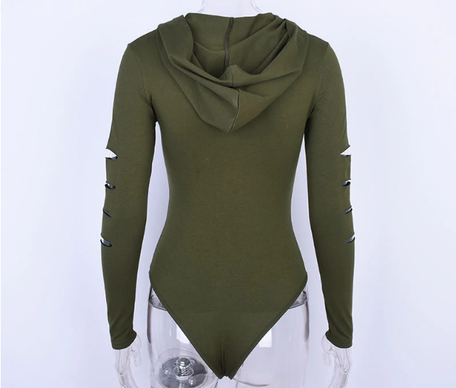 Dam Bodysuit Med Dekorativ Halsringning Och Huva Bomull Polyester-3