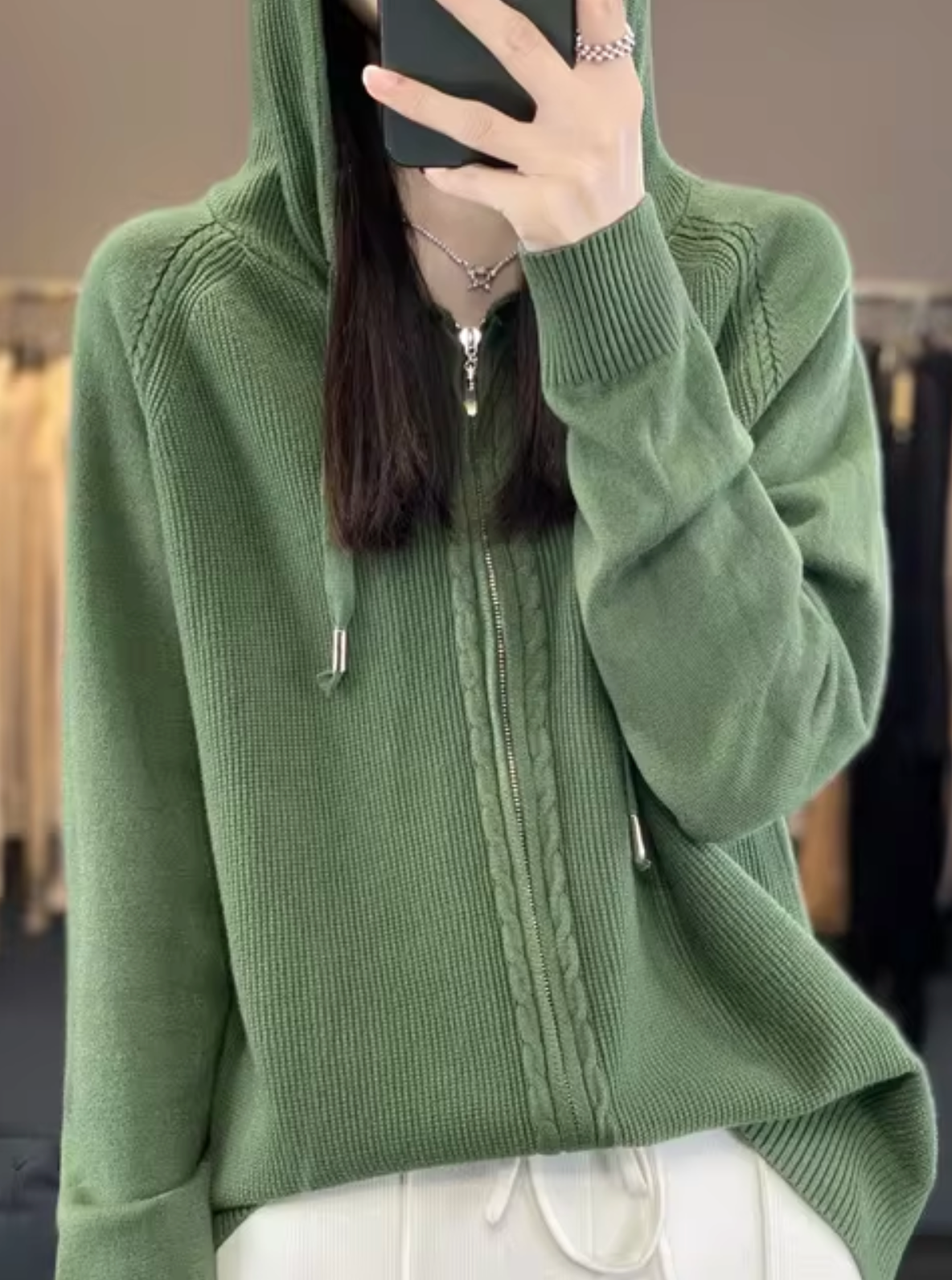 Variant image for Dam Hooded Cardigan Löst Passform Mjuk Stickad-16