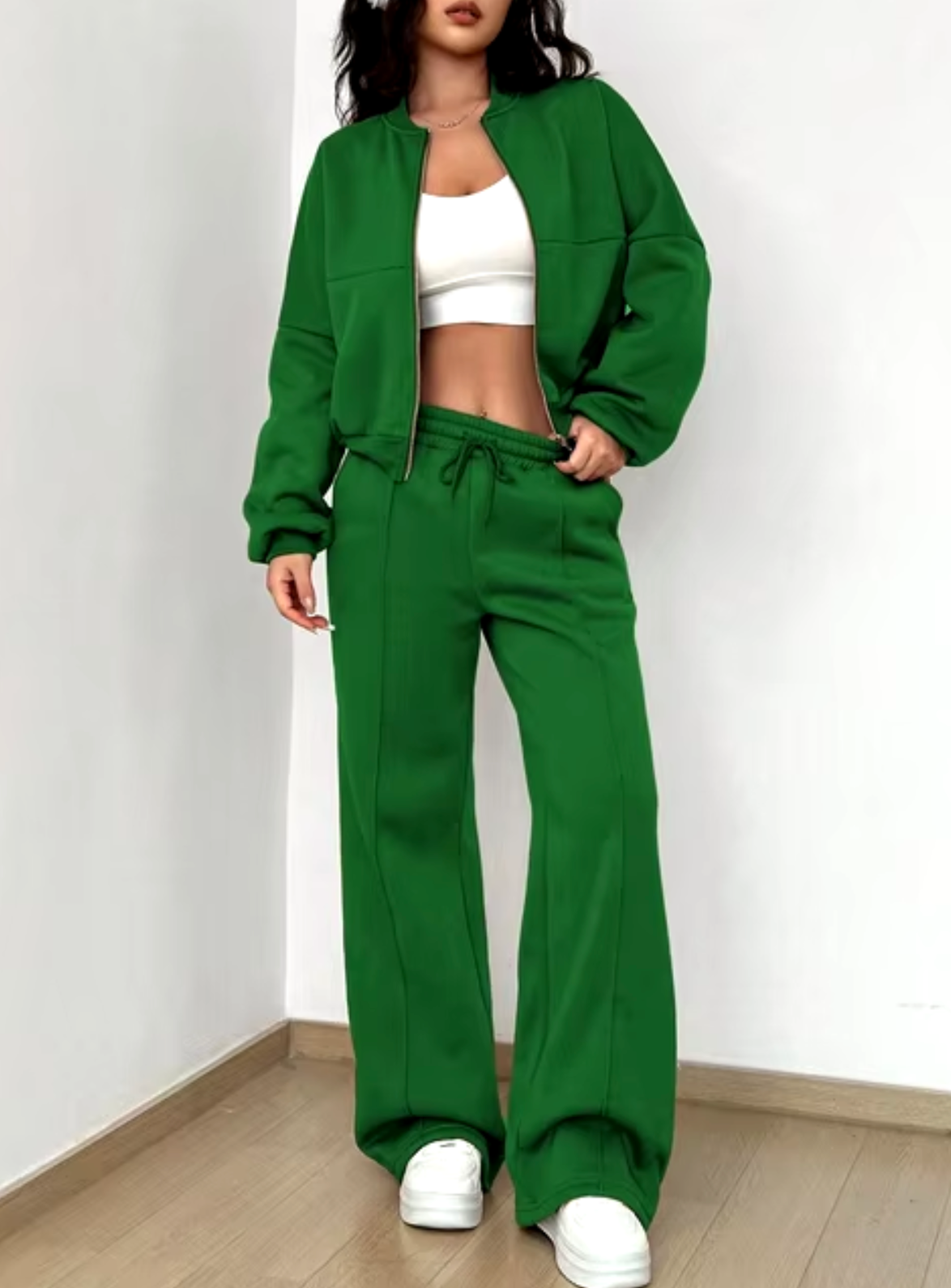 Dam Zip-up Jacka och Joggingbyxor Set Mjukt Andningsbart Tyg-4