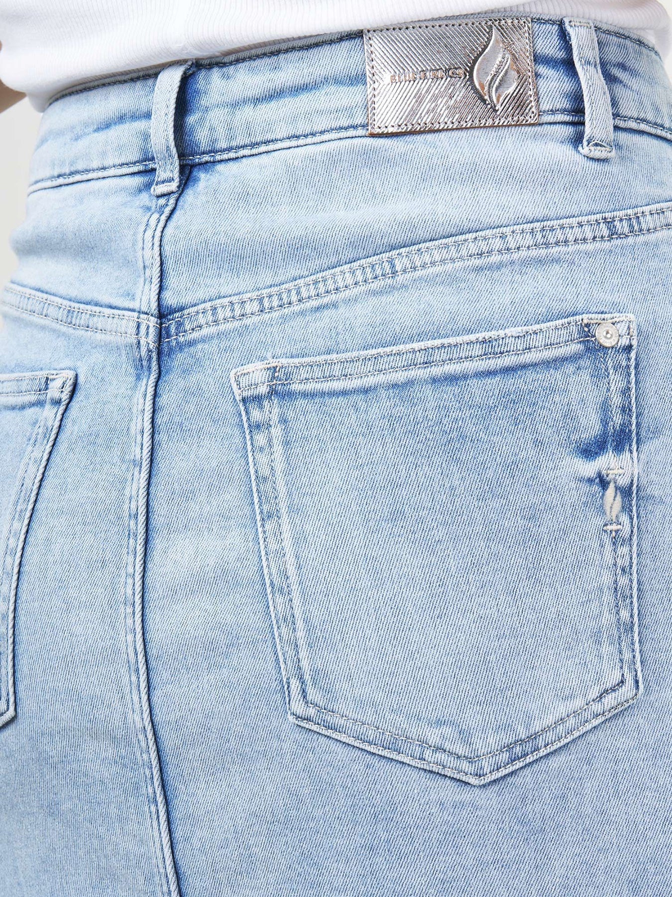 Kvinna Kjol Hög Midja Stretch Denim med Slits-4