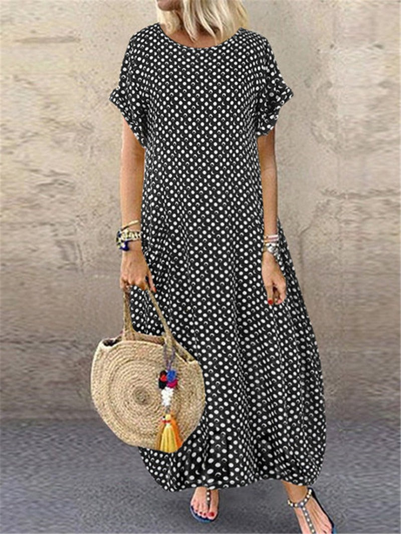 Variant image for Dam Klänning Midi Prickig Kort Ärmar Polyester-17