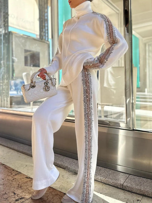 Kvinnor Glitteruppsättning Hög Hals Paljetter Polyester-1